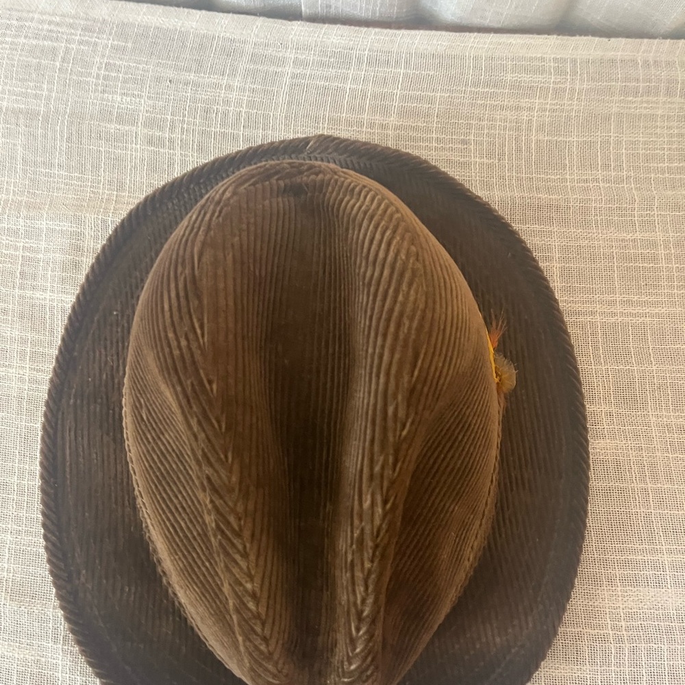 Vintage Corduroy Fedora Union Made USA Brown Hat Size 7 1/4 Cozy Lodge Style - Picture 6 of 8